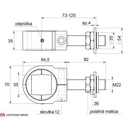 Záves nastaviteľný M22 na upnutie štvorhranu 35x35mm Záves nastaviteľný M22 na upnutie štvorhranu 35x35mm
